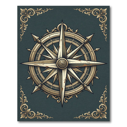 Antique Gold Nautical Compass Medallion Rug