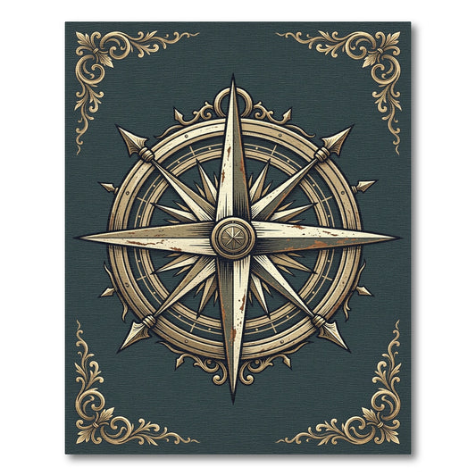 Antique Gold Nautical Compass Medallion Rug