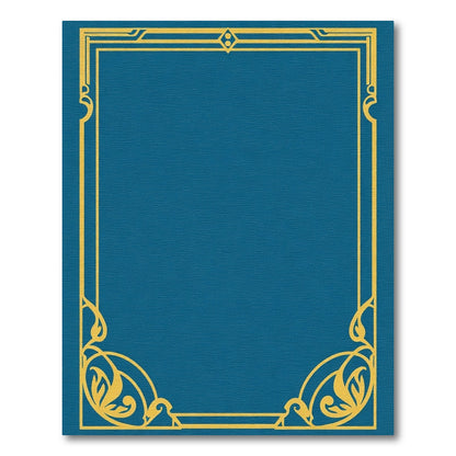 Elegant Teal Gold Scrollwork Frame Rug