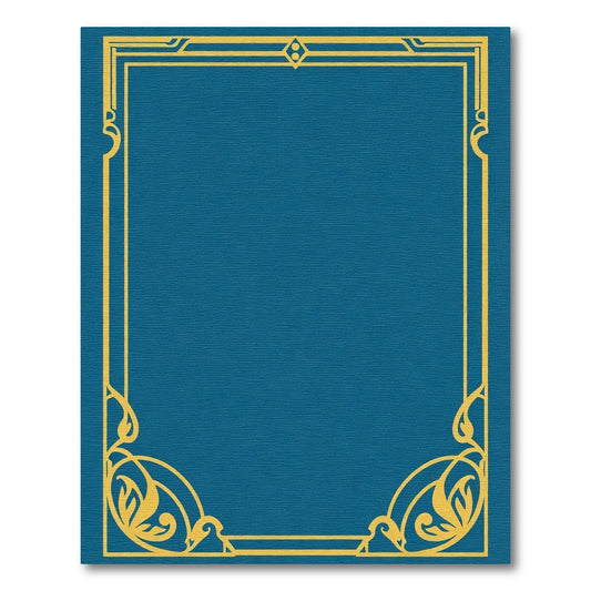 Elegant Teal Gold Scrollwork Frame Rug