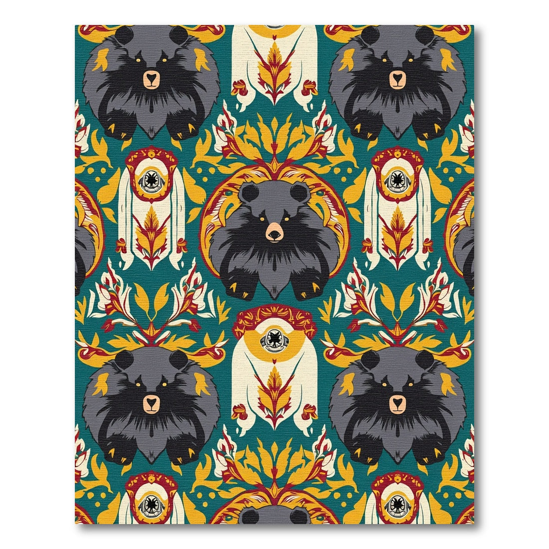 Teal Gray Bear Floral Emblem Rug