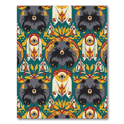 Teal Gray Bear Floral Emblem Rug