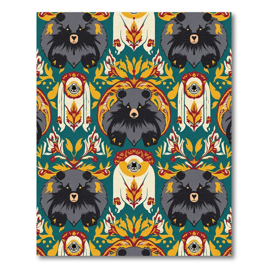 Teal Gray Bear Floral Emblem Rug