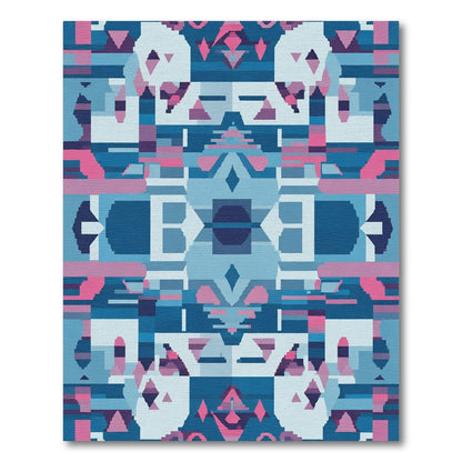 Abstract Blue Pink Geometric Diamond Loom Rug
