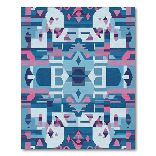 Abstract Blue Pink Geometric Diamond Loom Rug