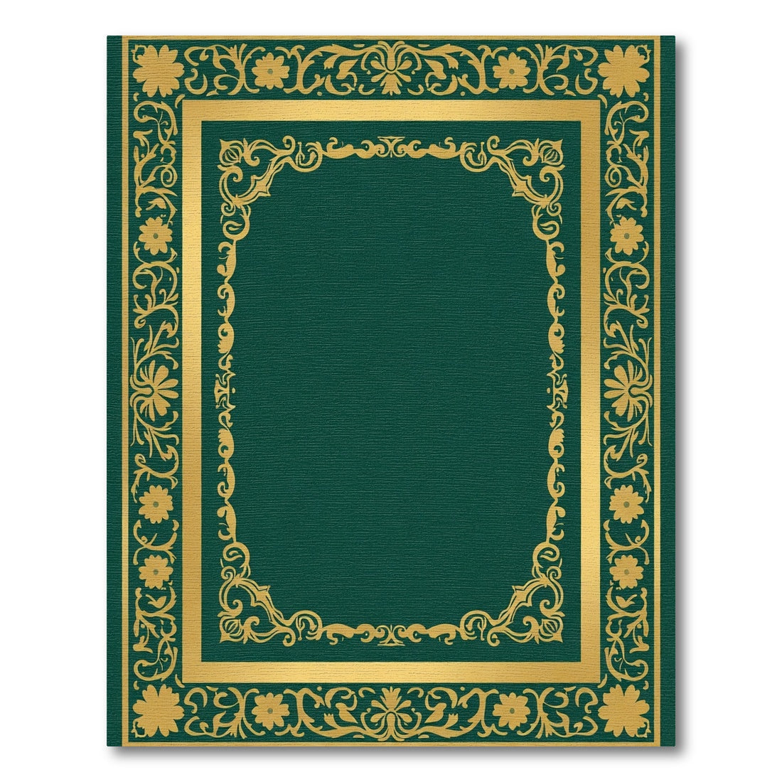 Elegant Emerald Gold Floral Frame Rug