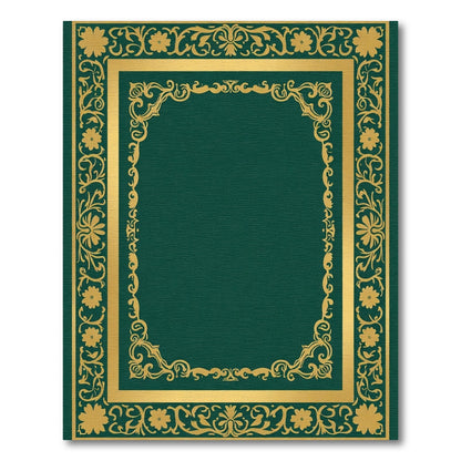 Elegant Emerald Gold Floral Frame Rug
