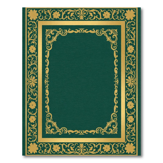 Elegant Emerald Gold Floral Frame Rug