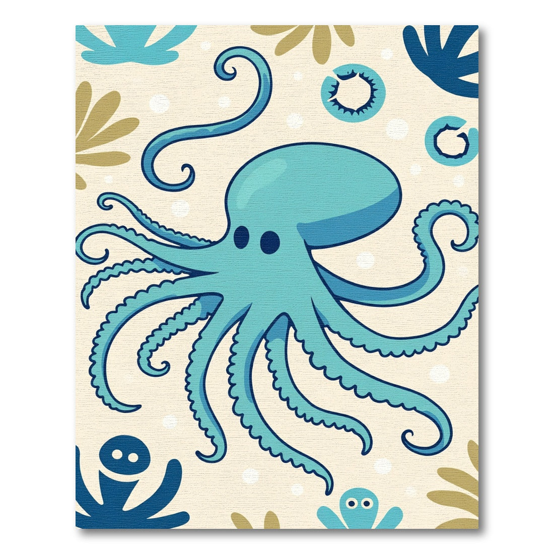 Aqua Playful Octopus Underwater Scene Rug