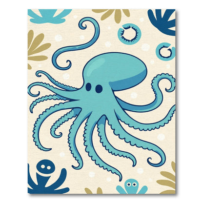 Aqua Playful Octopus Underwater Scene Rug