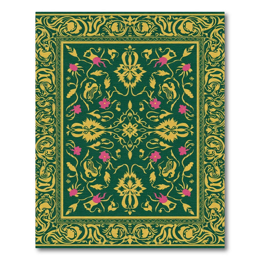 Emerald Green Floral Filigree Garden Rug