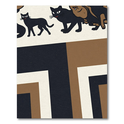 Black Cat Brown Dog Geometric Rug
