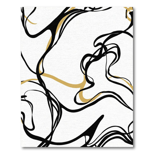 Abstract Gold Black Swirls Rug