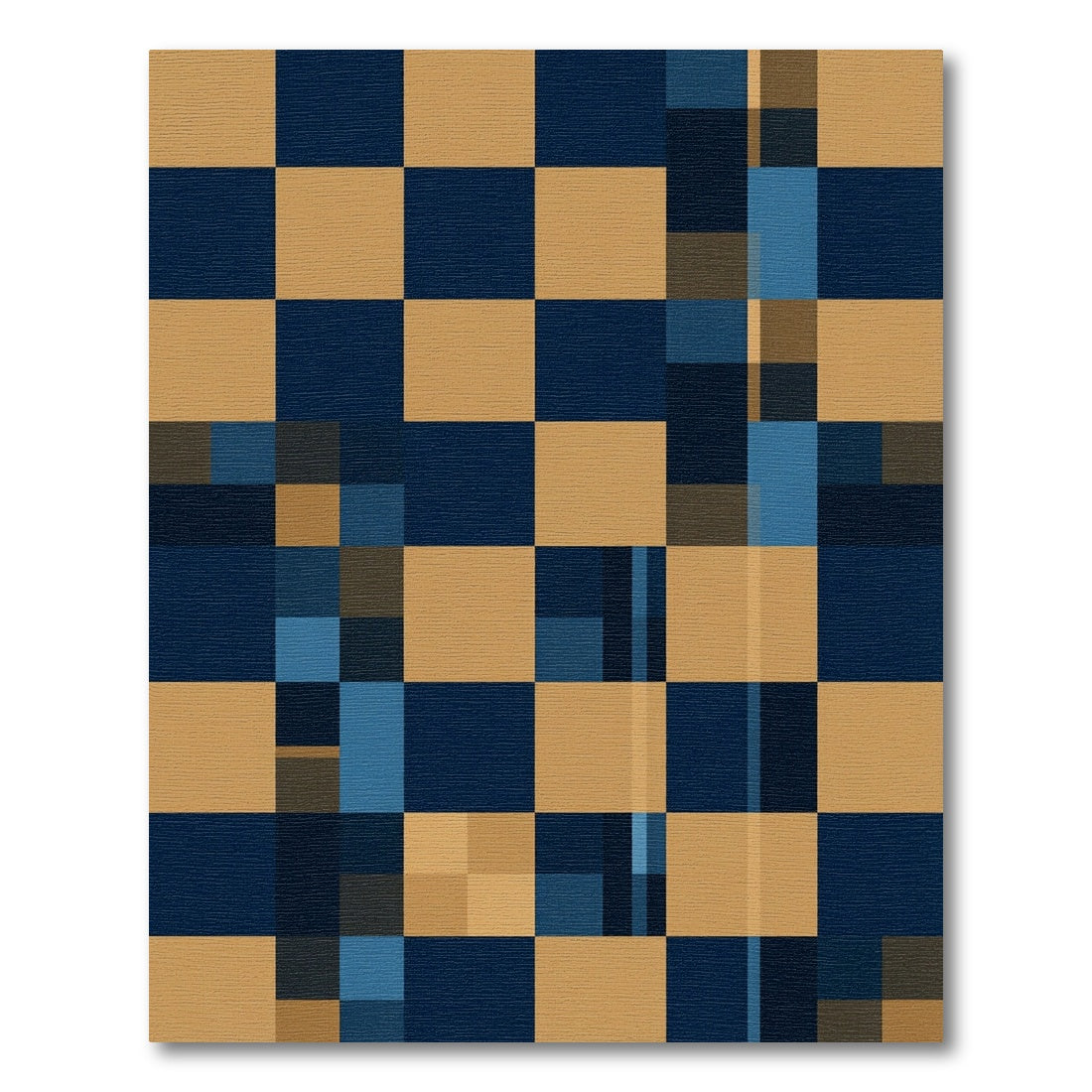 Modern Navy and Gold Geometric Grid Rug