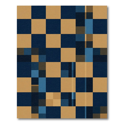Modern Navy and Gold Geometric Grid Rug