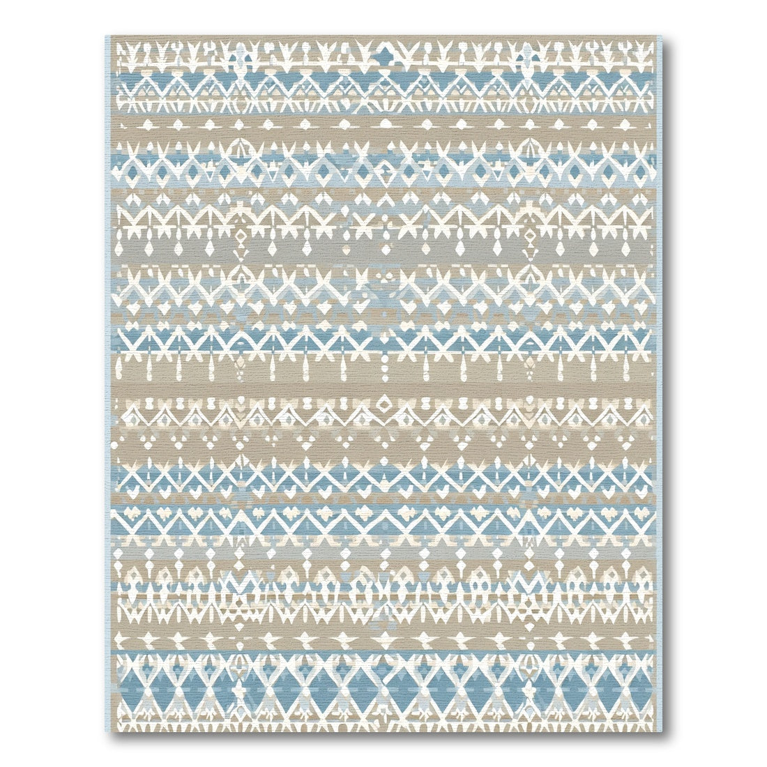 Coastal Blue Tan Ethnic Stripes Rug