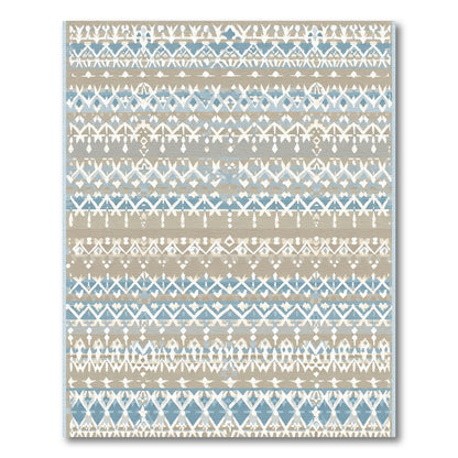 Coastal Blue Tan Ethnic Stripes Rug