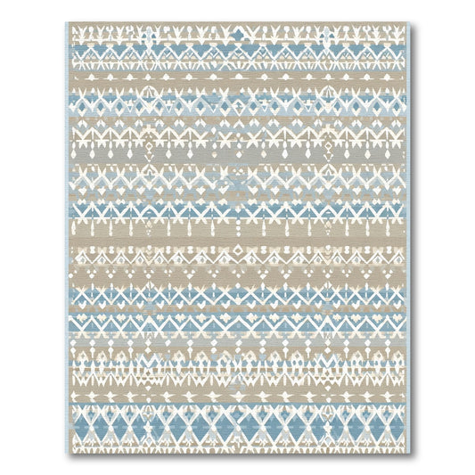 Coastal Blue Tan Ethnic Stripes Rug
