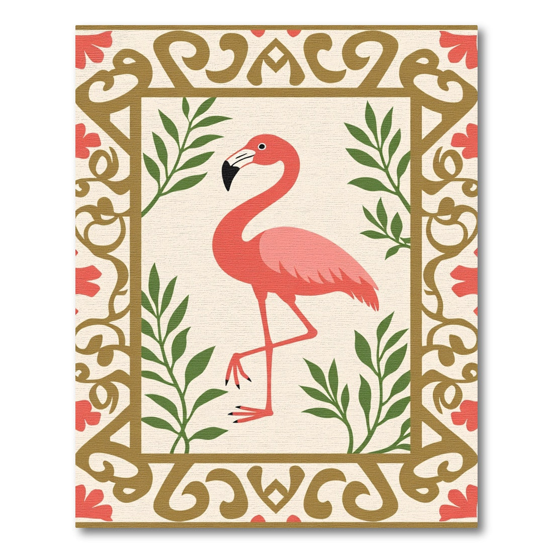 Coral Flamingo Lush Foliage Frame Rug