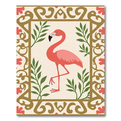 Coral Flamingo Lush Foliage Frame Rug