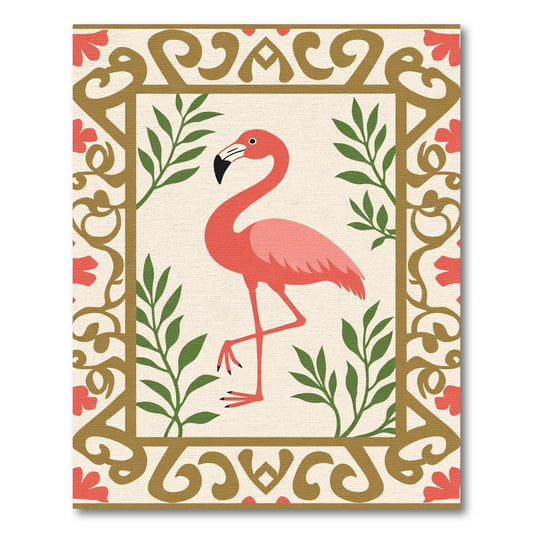 Coral Flamingo Lush Foliage Frame Rug