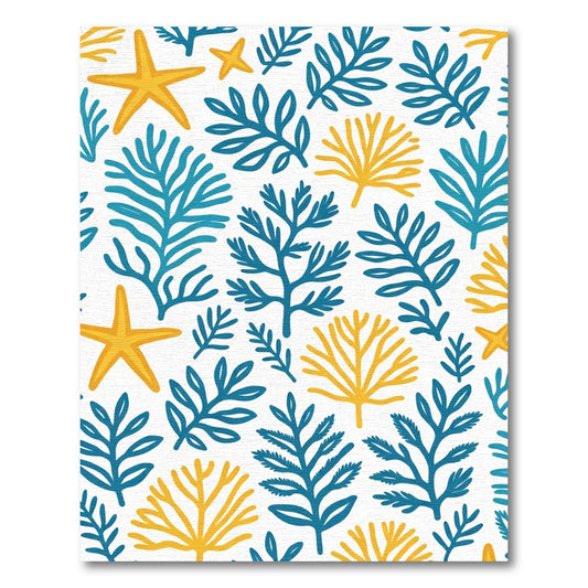 Yellow Starfish Blue Coral Arrangement Rug