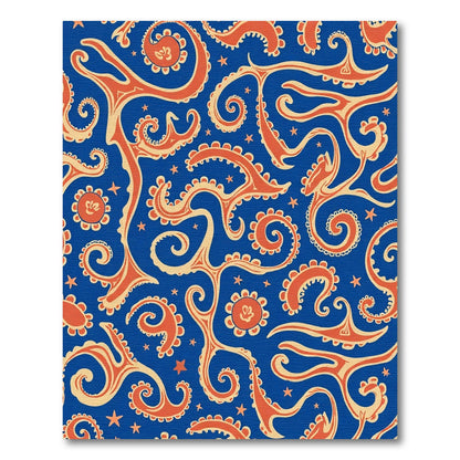 Coral Swirls Stars Blue Rug