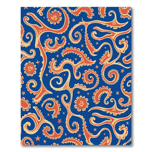 Coral Swirls Stars Blue Rug
