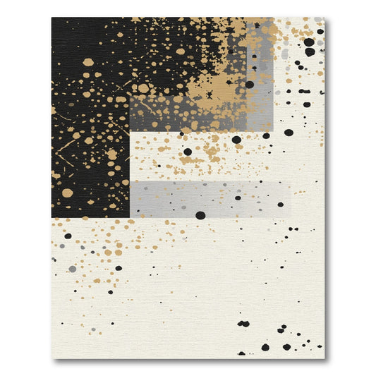 Black Gold Splatter Geometric Blocks Rug