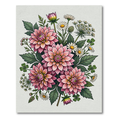 Delicate Pink Dahlia Floral Bouquet Rug
