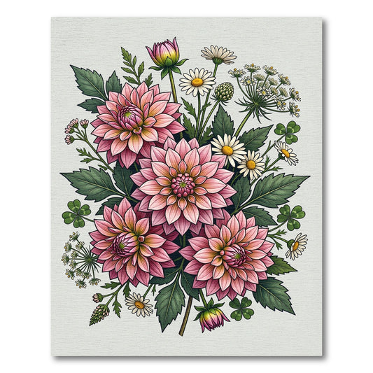 Delicate Pink Dahlia Floral Bouquet Rug