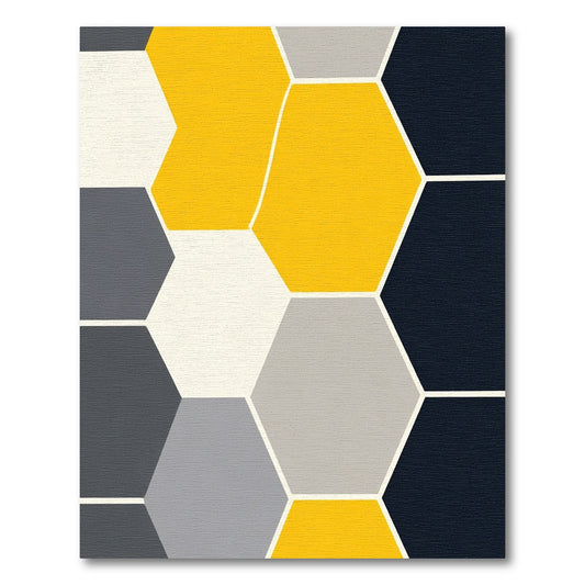 Modern Yellow Gray Hexagon Collage Rug