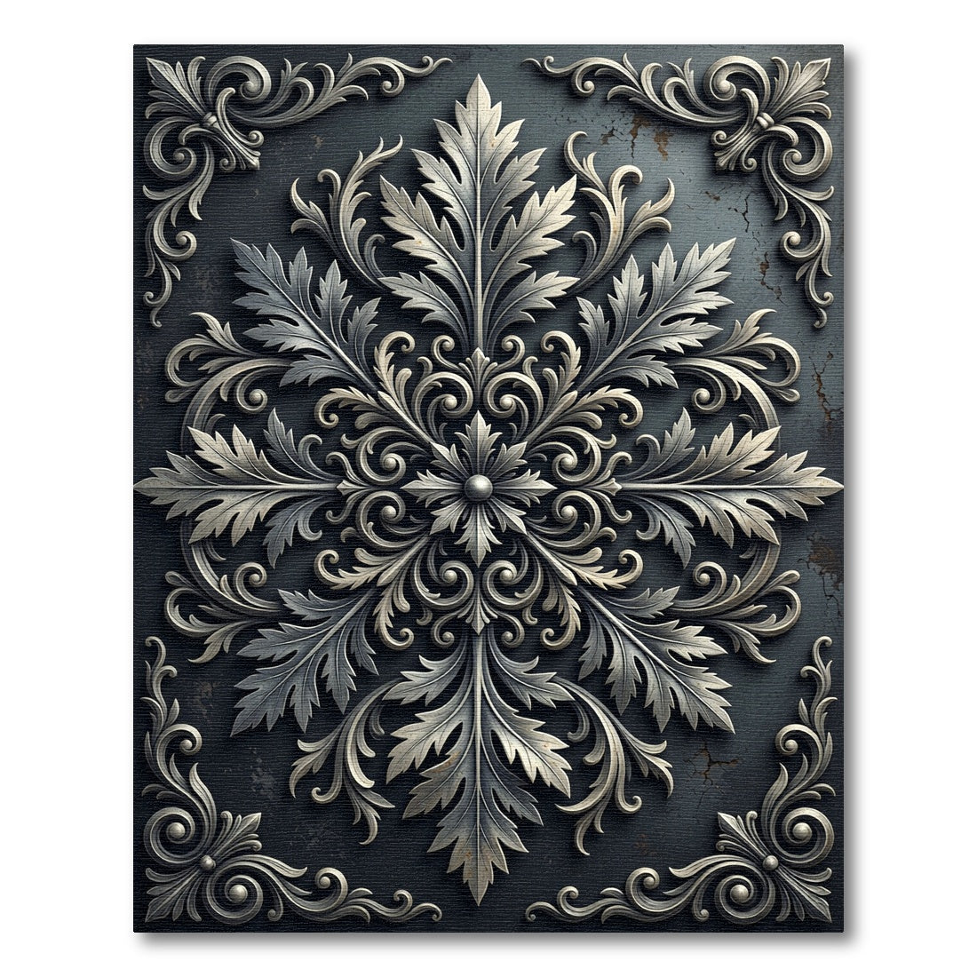 Ornate Antique Silver Botanical Medallion Rug