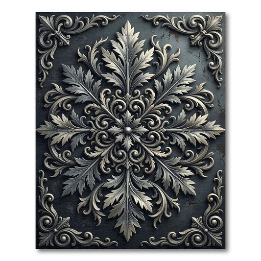 Ornate Antique Silver Botanical Medallion Rug