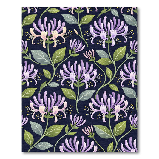 Elegant Navy Honeysuckle Botanical Illustration Rug