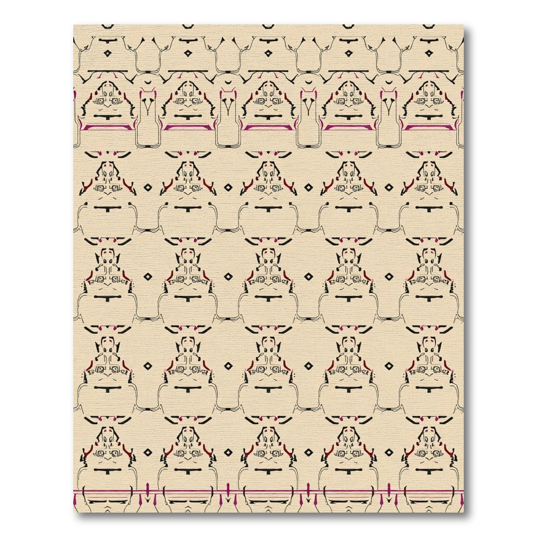 Cream Tan Tribal Figure Rug