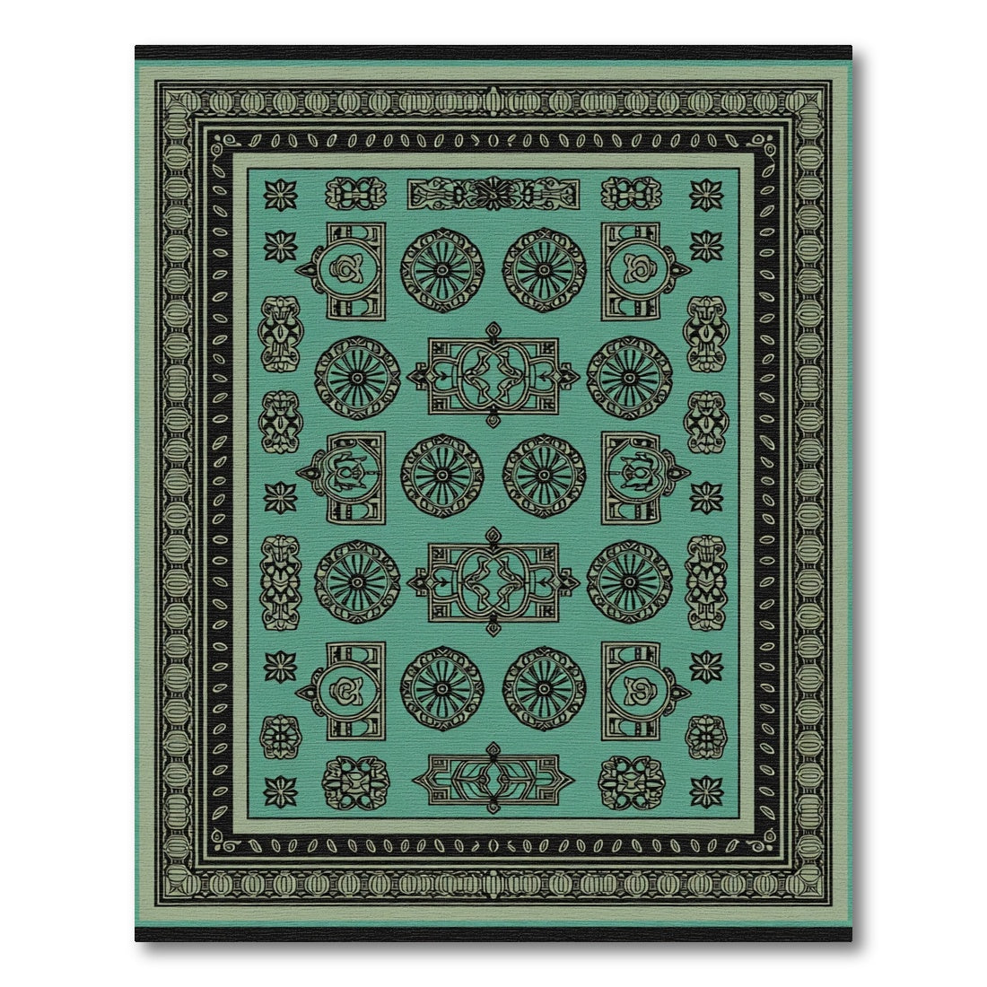 Aqua Black Repeating Medallion Arrangement Rug
