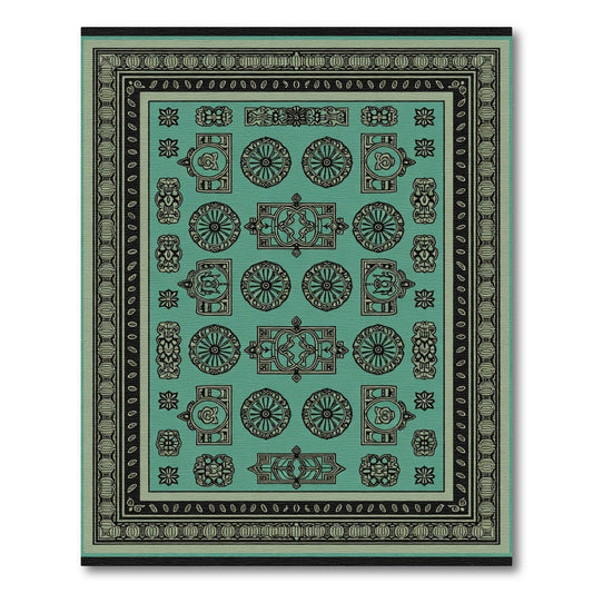 Aqua Black Repeating Medallion Arrangement Rug