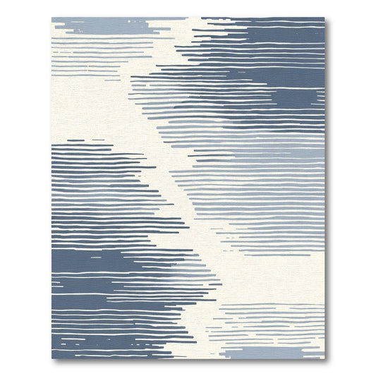 Serene Blue Abstract Horizontal Line Rug