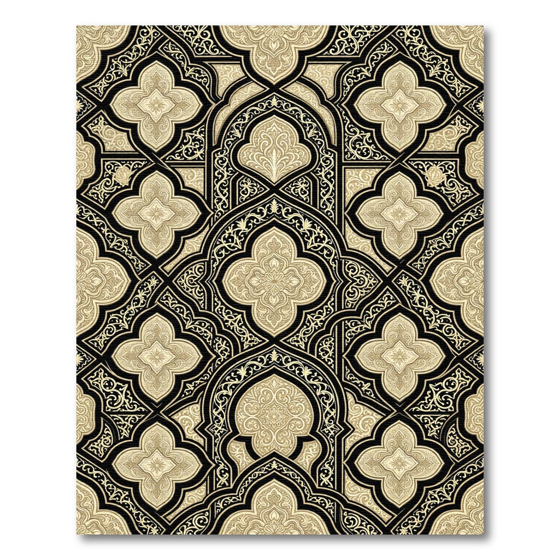 Ornate Black and Gold Damask Arabesque Rug