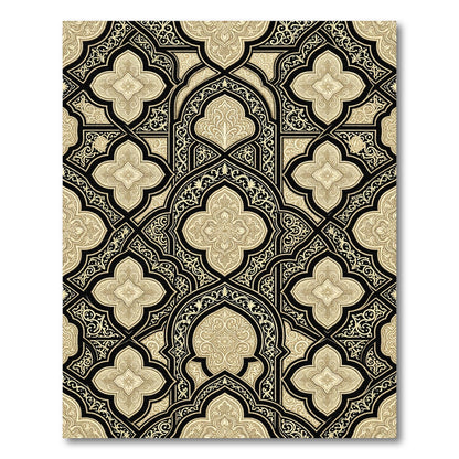 Ornate Black and Gold Damask Arabesque Rug