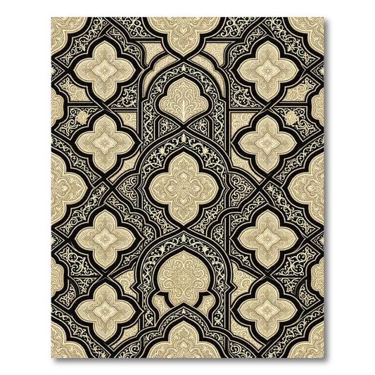 Ornate Black and Gold Damask Arabesque Rug