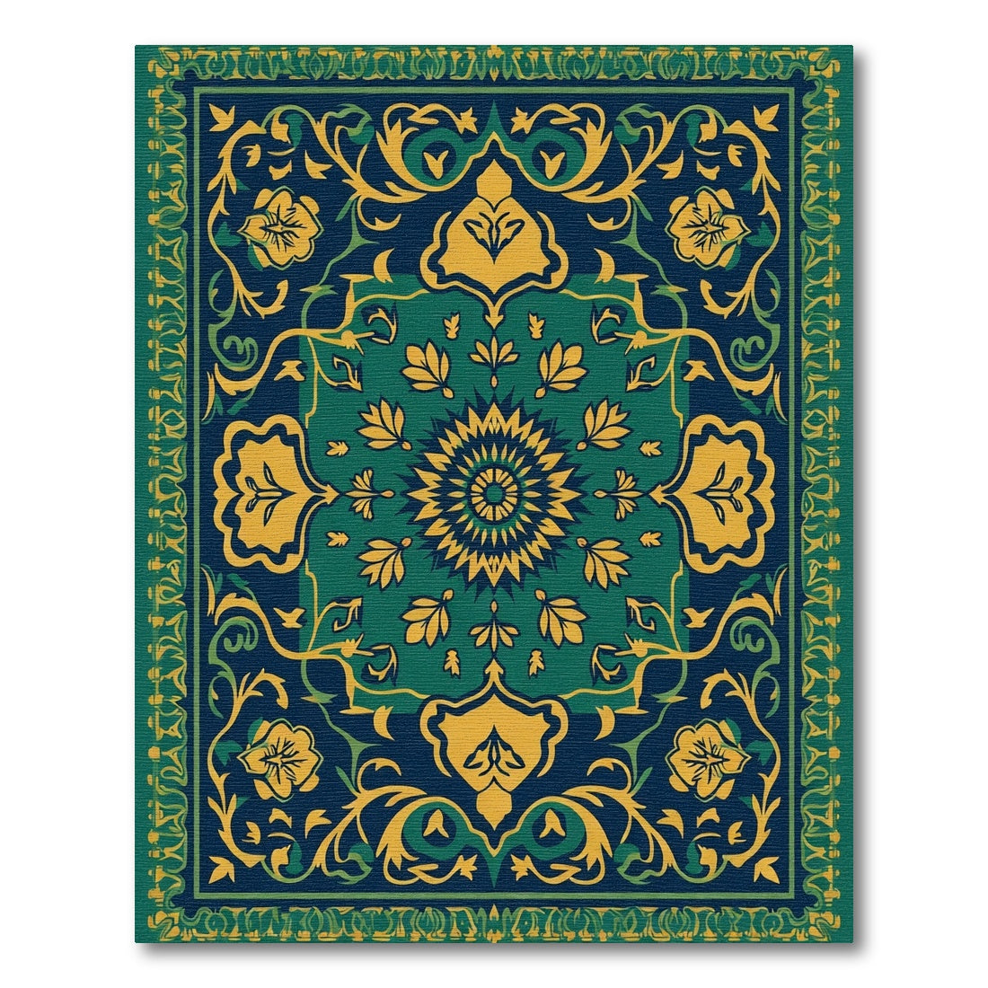 Deep Teal Floral Medallion Rug