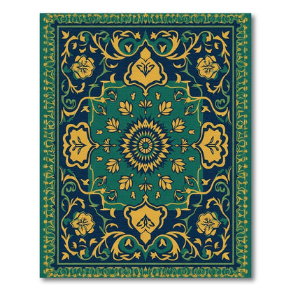 Deep Teal Floral Medallion Rug
