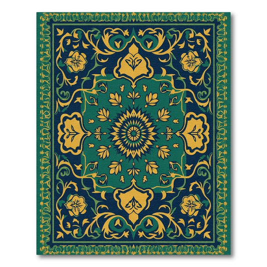Deep Teal Floral Medallion Rug