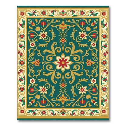 Ornate Teal Floral Medallion Rug