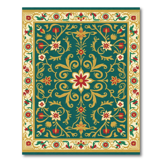 Ornate Teal Floral Medallion Rug