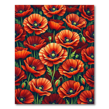 Vibrant Red Poppy Floral Meadow Rug