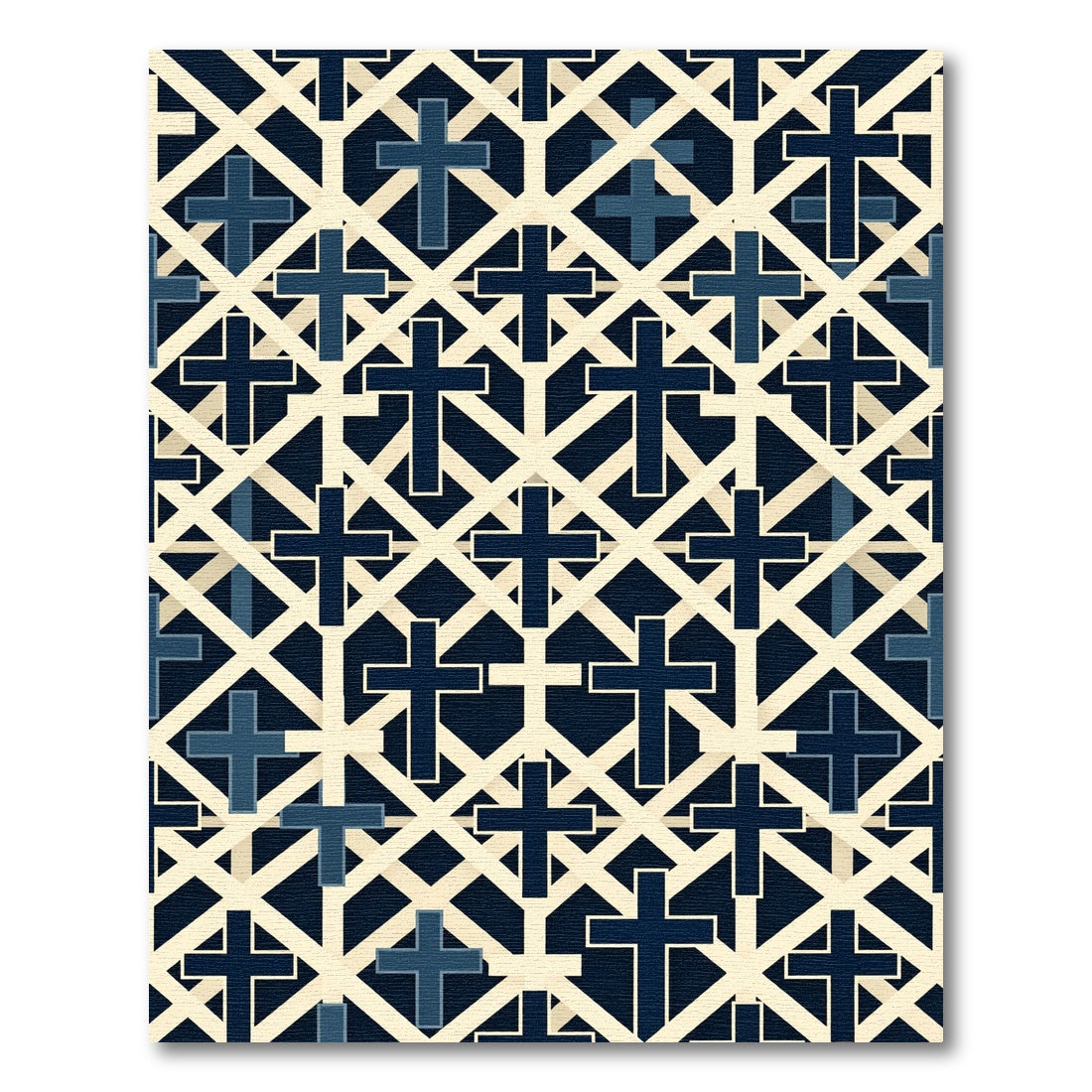 Navy Cross Lattice Geometric Grid Rug