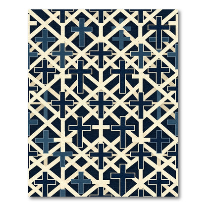 Navy Cross Lattice Geometric Grid Rug